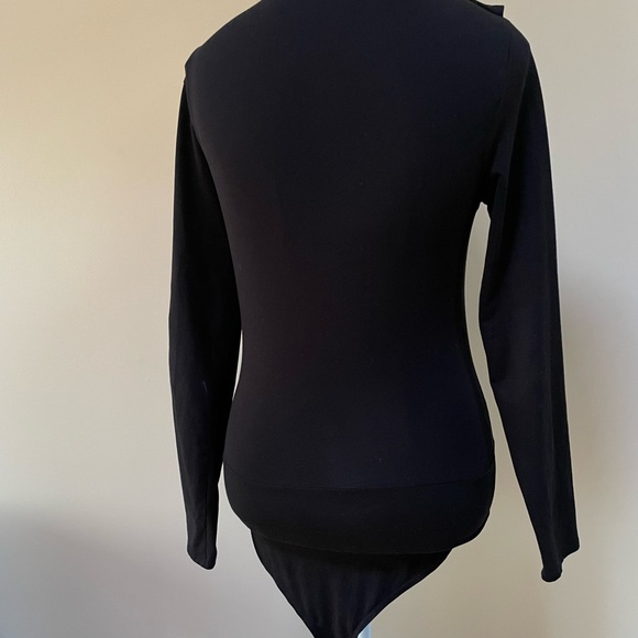 J. Crew Ruffle Front Wrap Black Long Sleeve Bodysuit, Size Medium - Picture 4 of 10